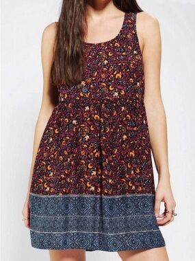 Urban Outfitters Ecoté Boho Floral Babydoll Mini Dress Open Back Medium